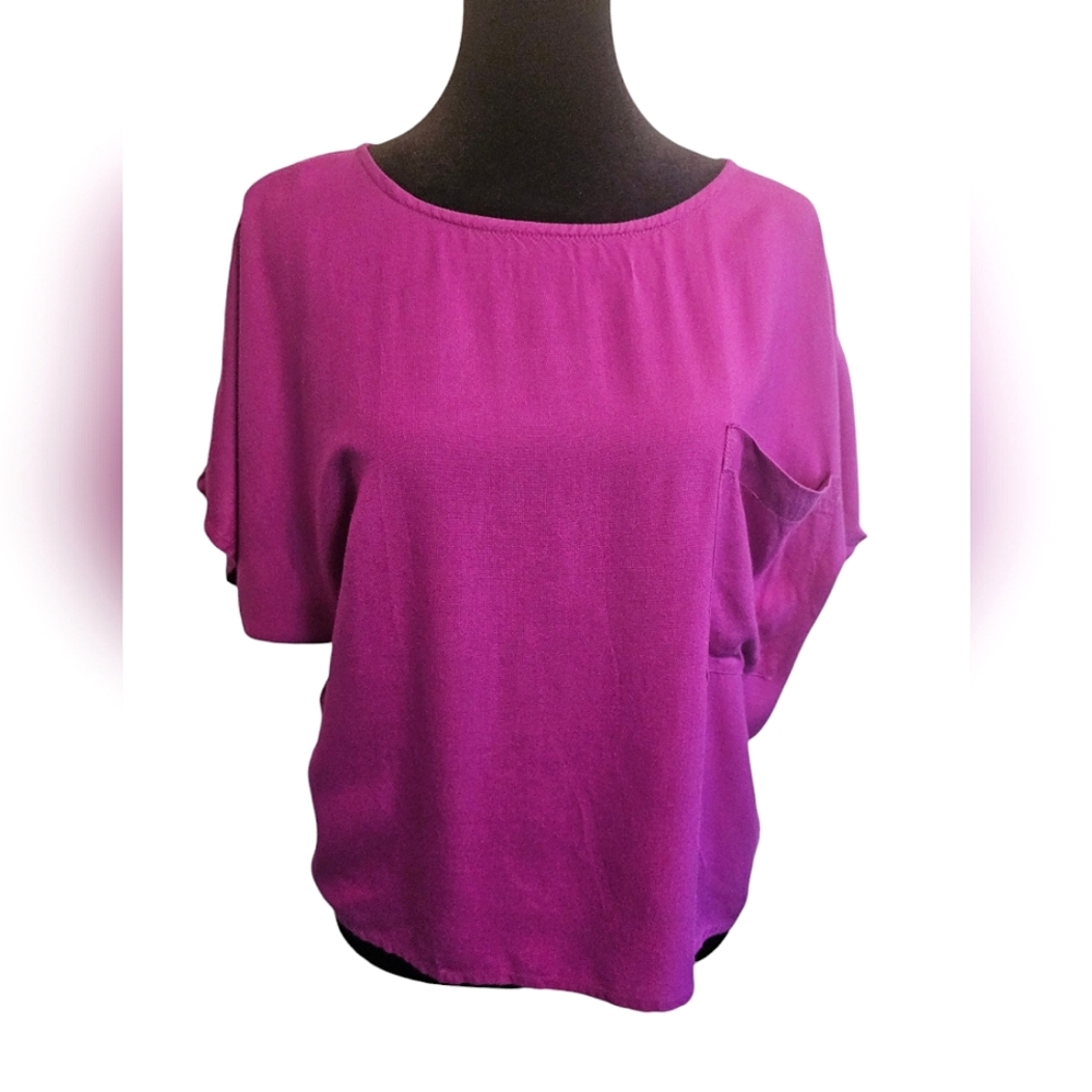 Vintage 80s Bold FUSCHIA Madd Street Dolman Short Sleeve Top